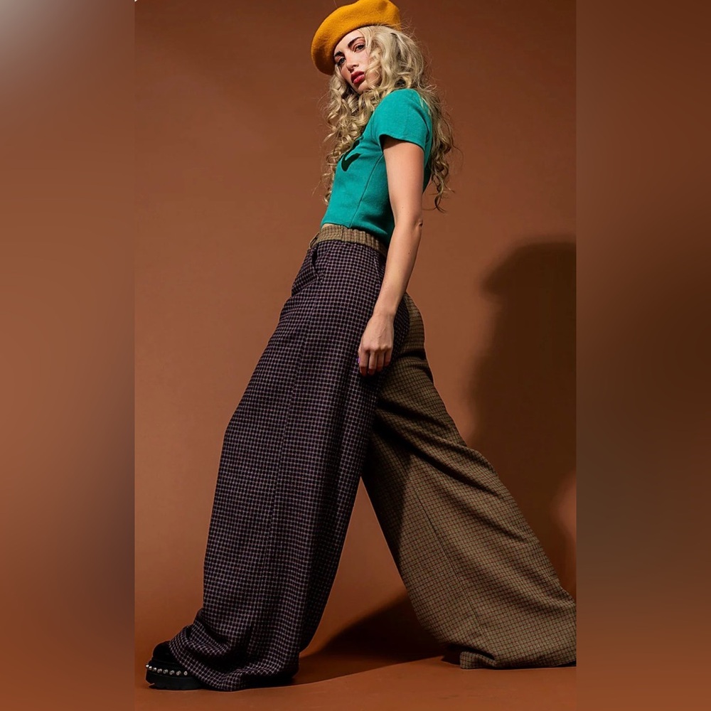 Grandpa Chic Half + Half Wide Leg Trousers